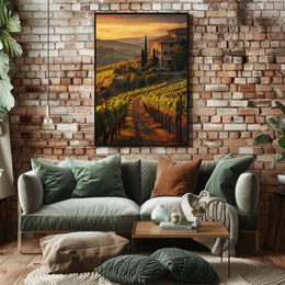 Tuscany Vineyards Sunset Travel Poster