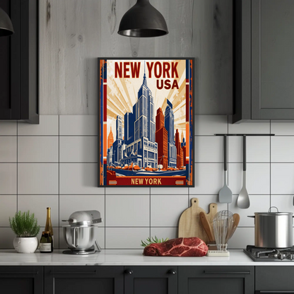 New York USA Empire State Building Vintage Travel Poster