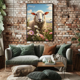 Serene Sheep In Bloom Poster PosterGoat