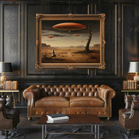 Surreal Hovering Discs in Futuristic Sci-Fi Poster