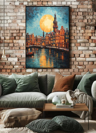 Amsterdam Canal Scene: Vibrant Impressionist Travel Poster