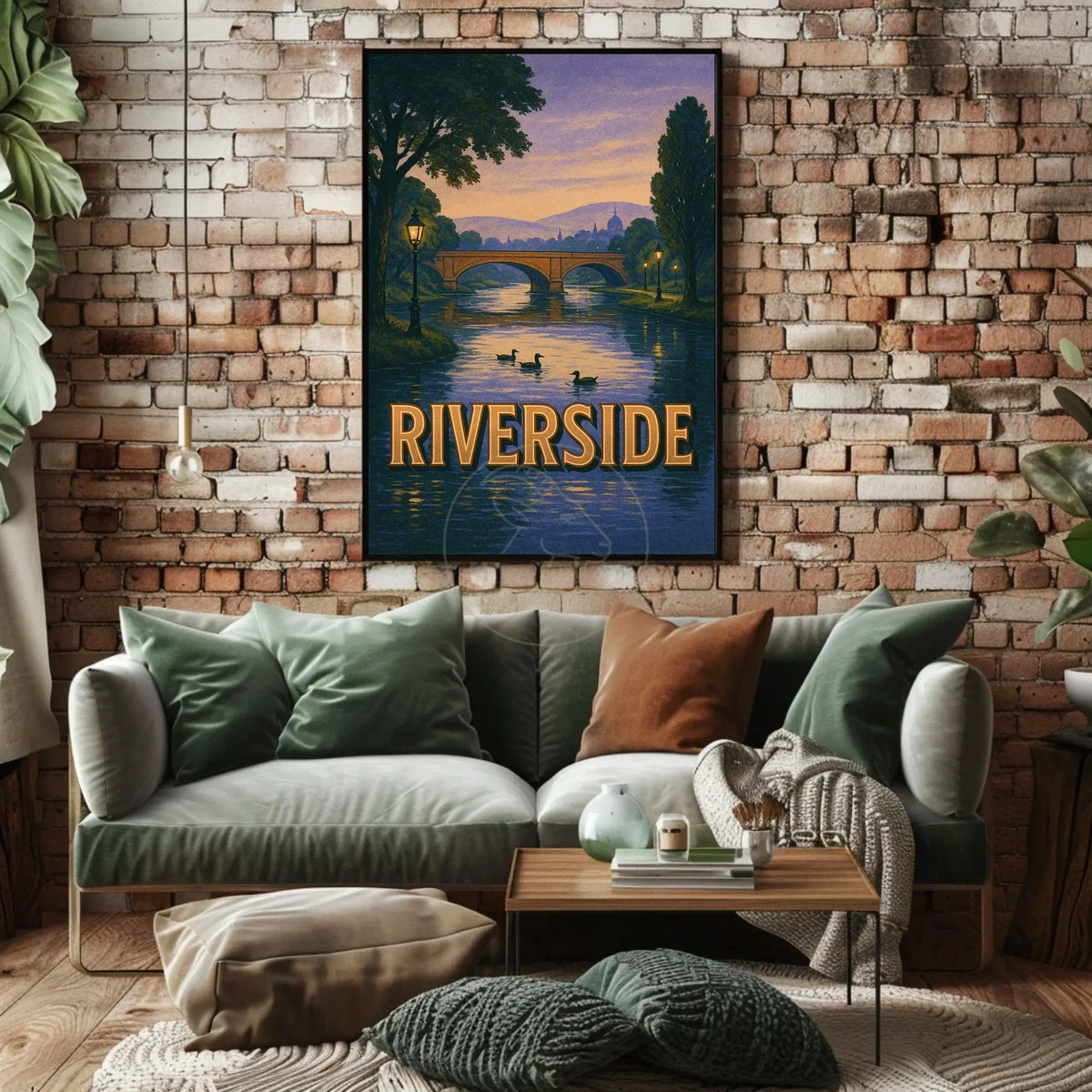 Serene Riverside Scene at Dusk Travel Poster