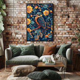 Vibrant Kingfisher Floral Paradise Poster