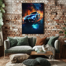 High-Speed Racing Car in Motion Sports Poster