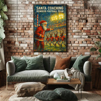 Santa's Reindeer Football Team Christmas Poster