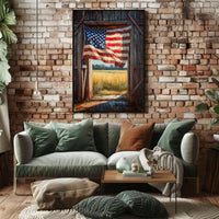Flag Drape Rustic Barn American Flag Art Farmhouse Poster