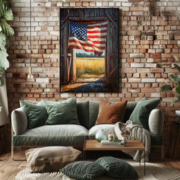 Flag Drape Rustic Barn American Flag Art Farmhouse Poster