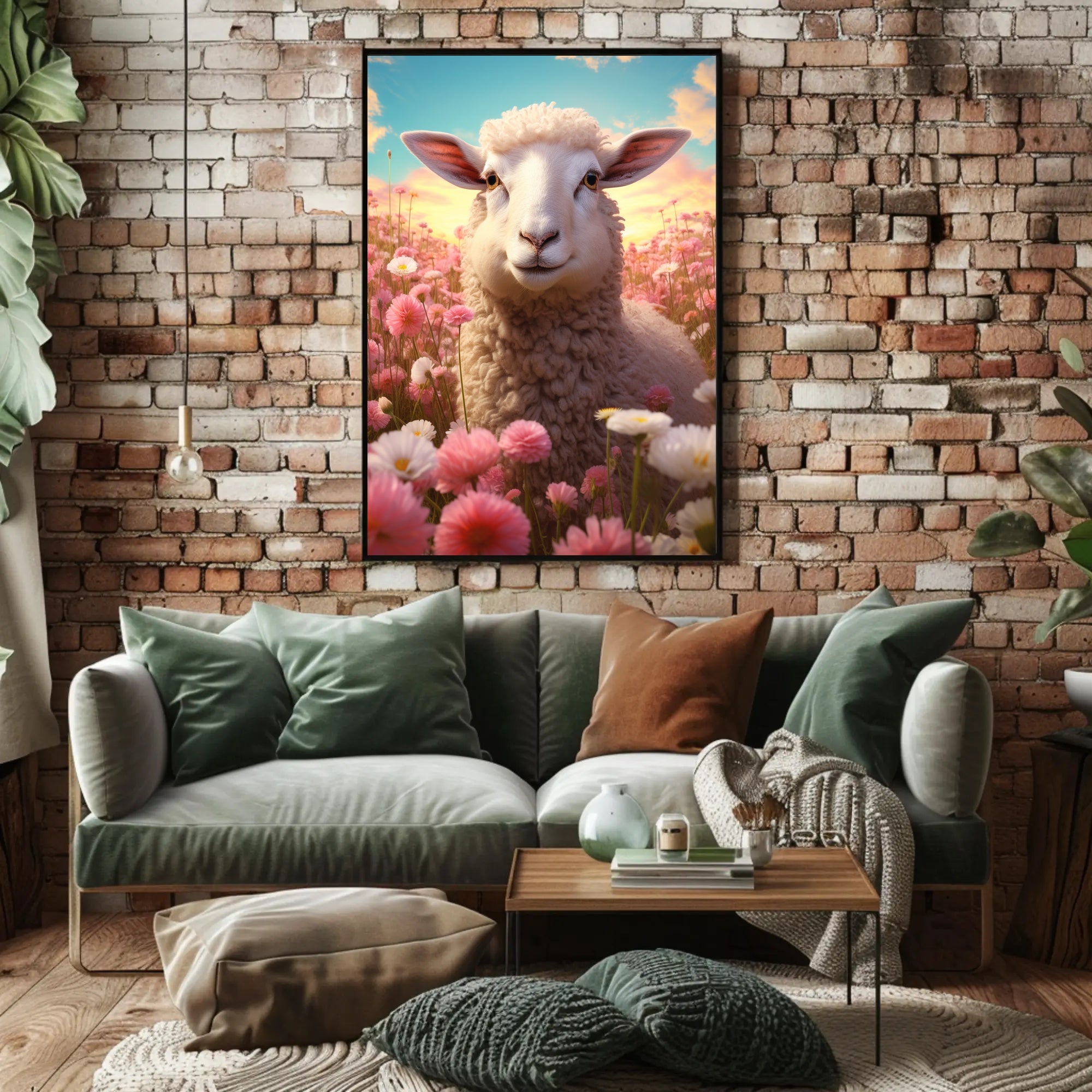 Serene Sheep in Countryside at Sunrise Animal Poster