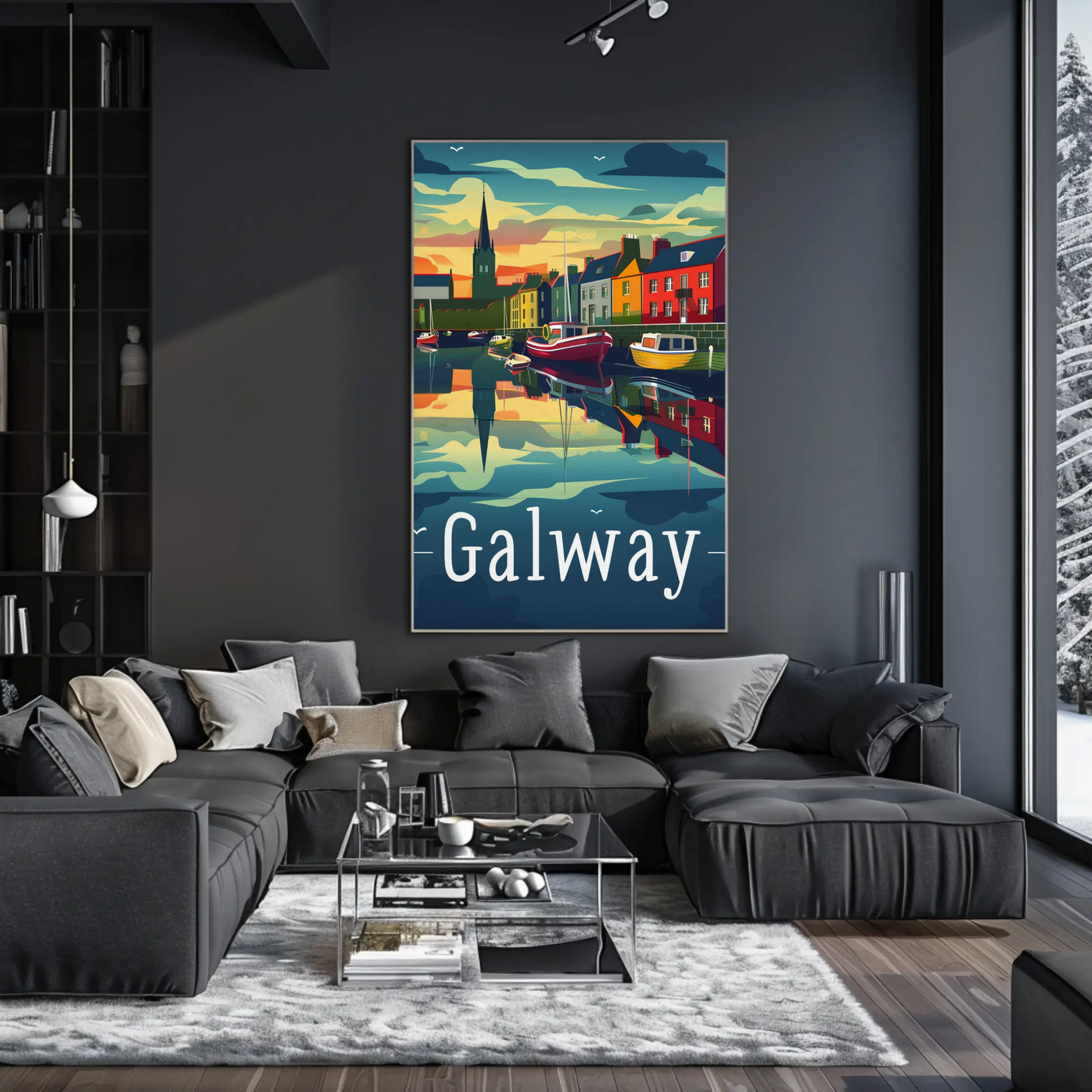 Evening Harbor Scene Galway Ireland Travel Poster