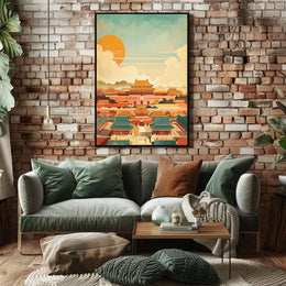 Classic Chinese Architecture: Art Poster with Vibrant Colors