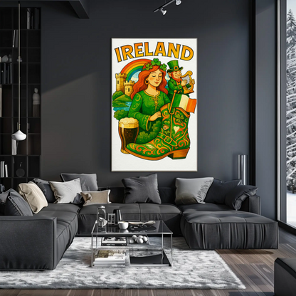 Ireland Folklore Rainbow Guinness Travel Poster