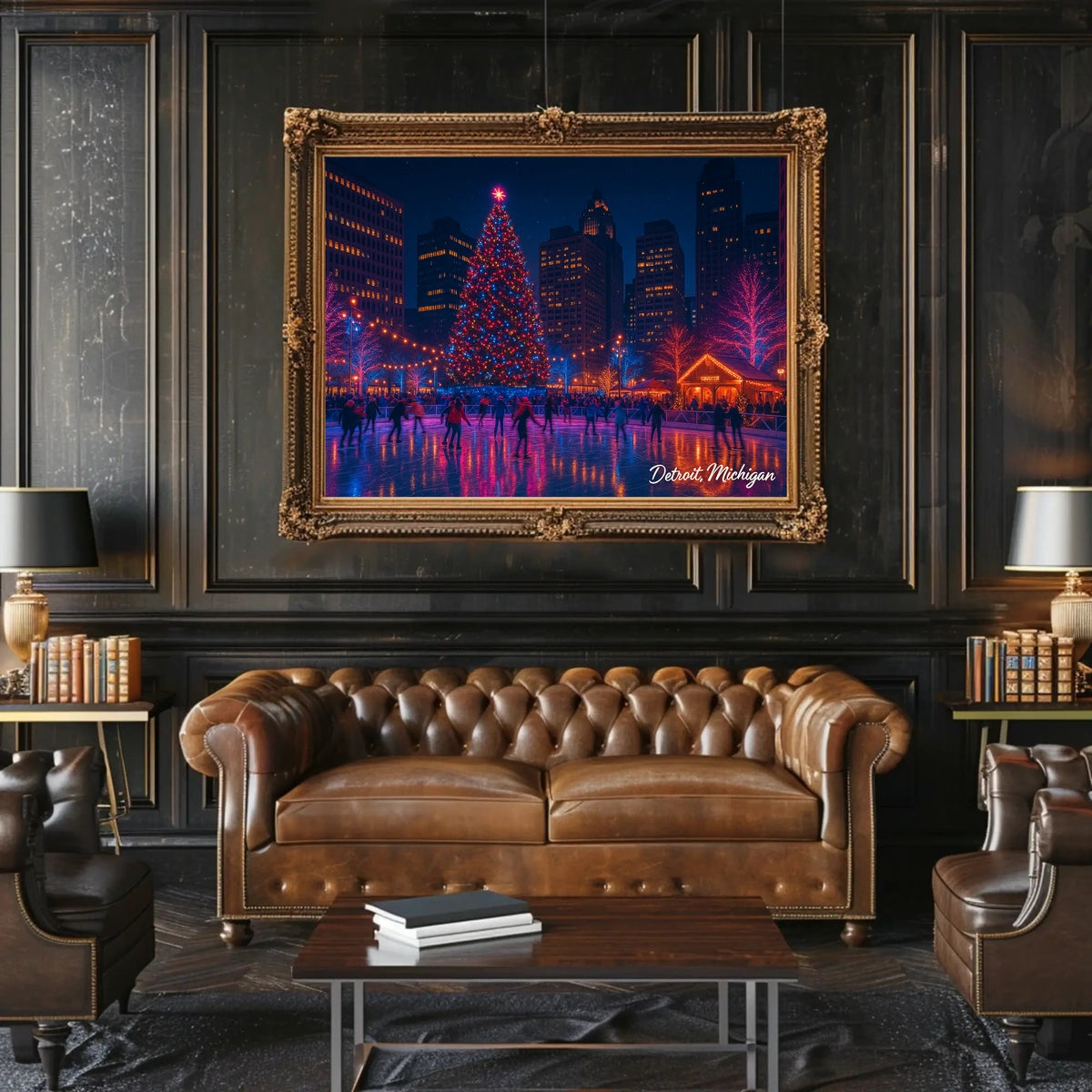 Holiday Skating in Detroit Poster