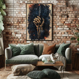 Skeletal Hand Quill Dark Theme Artistic Poster