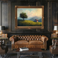 Serene Countryside Landscape with Cottage and Tree