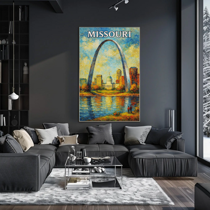 Missouri Gateway Arch Capitol River Sunset Poster Poster