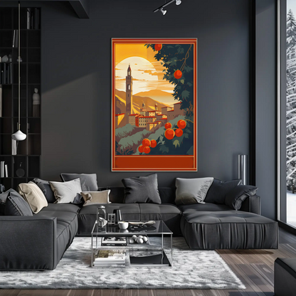 Italian Hilltown Sunset With Tower Travel Poster