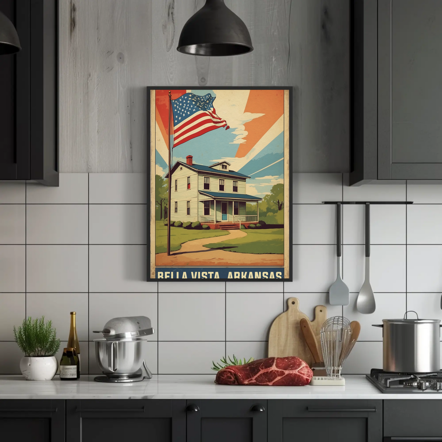 Bella Vista Arkansas Flag Home Vintage Travel Poster