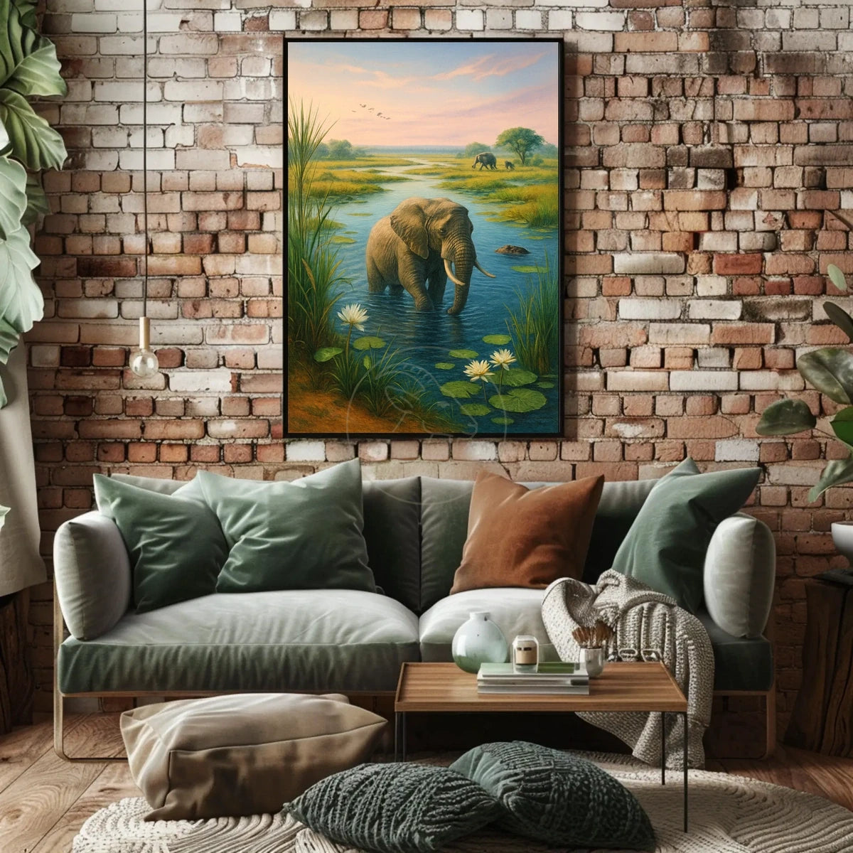 Majestic Elephant Bathing in African Savanna Animal Poster