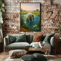 Majestic Elephant Bathing in African Savanna Animal Poster