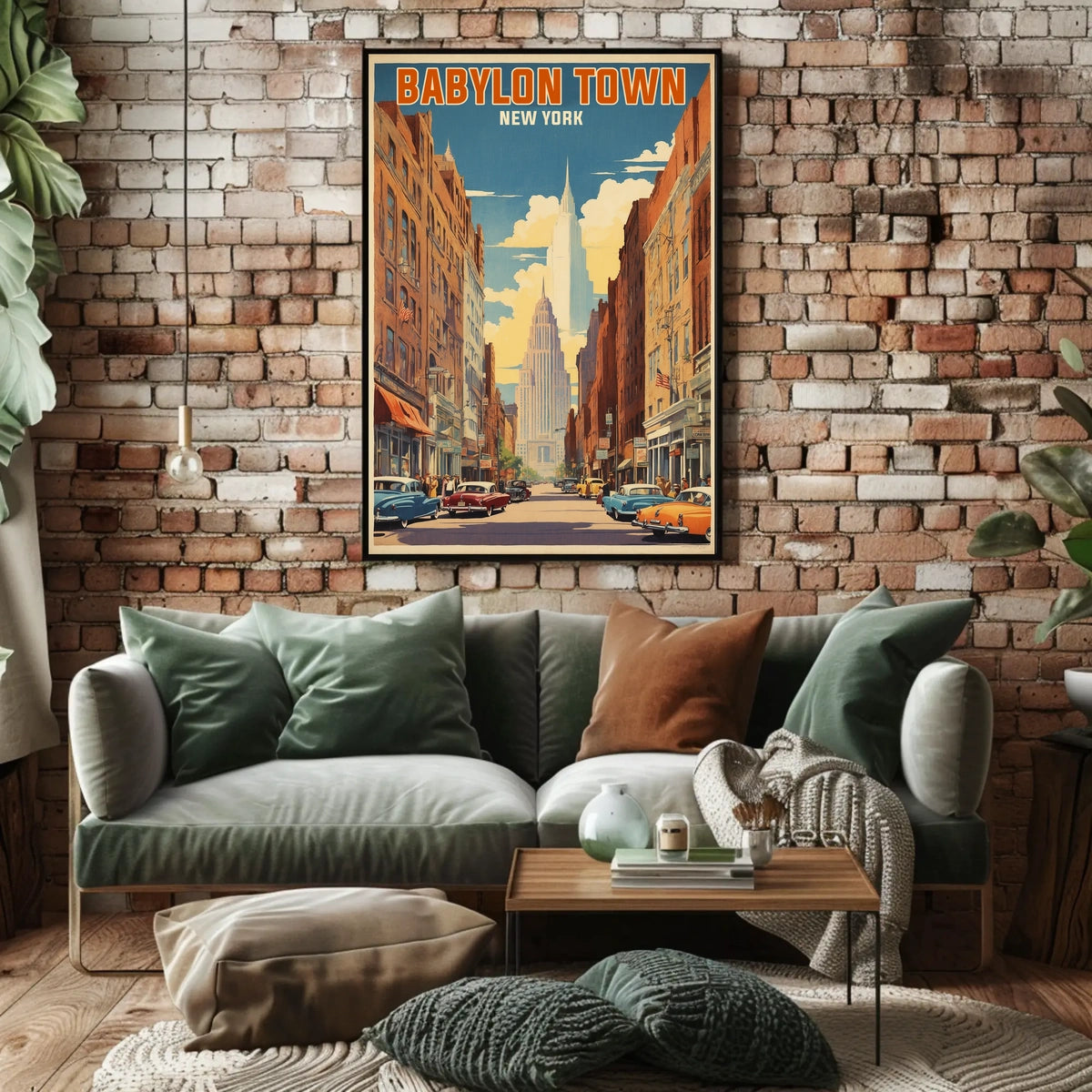 Babylon Town New York Urban Cityscape Poster Retro Wall Art