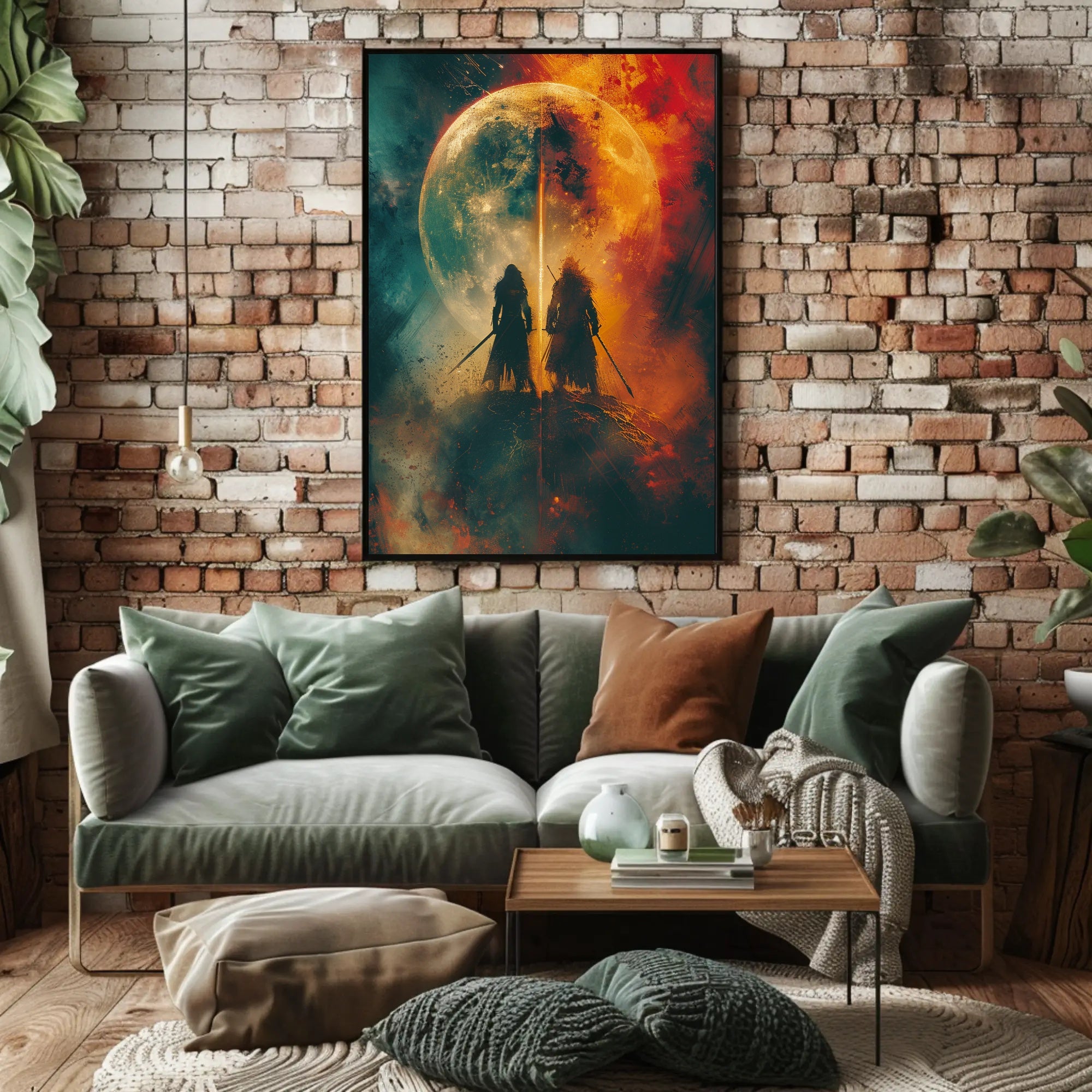 Celestial Warriors Under Twin Moons Fantasy or Mythology Poster PosterGoat