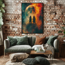 Celestial Warriors Under Twin Moons Fantasy or Mythology Poster PosterGoat