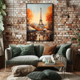 Eiffel Tower Street Scene Autumn Travel Poster