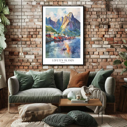 Lofoten Islands Watercolor Travel Poster PosterGoat