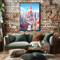 Vibrant Cityscape Design in Futuristic Sci-Fi Poster