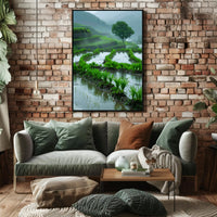 Peaceful Terraced Rice Paddies in Rainy Rural Landscape Poster PosterGoat
