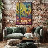 Chandler Arizona Pointillist Cityscape Desert Sunset Poster