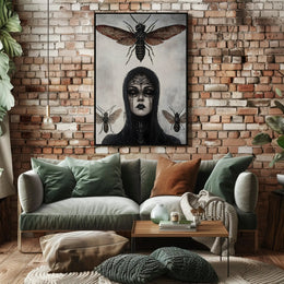 Eerie Gothic Woman with Insects: Artistic Poster PosterGoat
