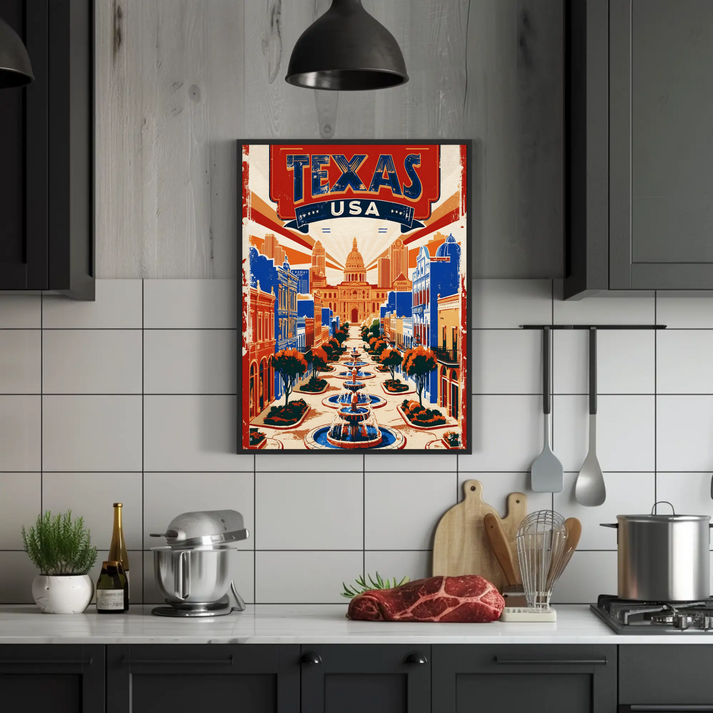 Texas USA Capitol Avenue Vintage Travel Poster