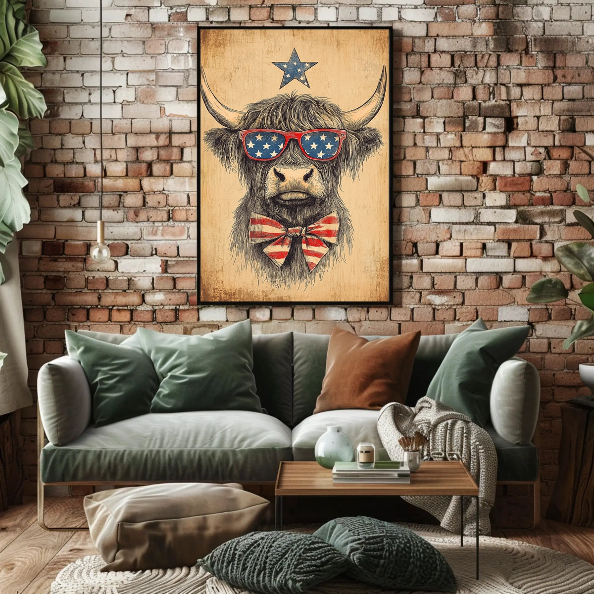 Highland Cow With Stars Sunglasses Americana Poster