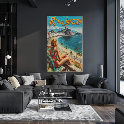 Rio Janeiro Beach View Retro Woman Vacation Travel Poster Travel Poster