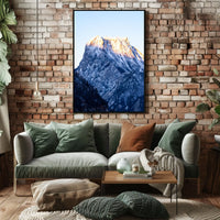 Majestic Dawn: Snow-Covered Mountain Art Poster