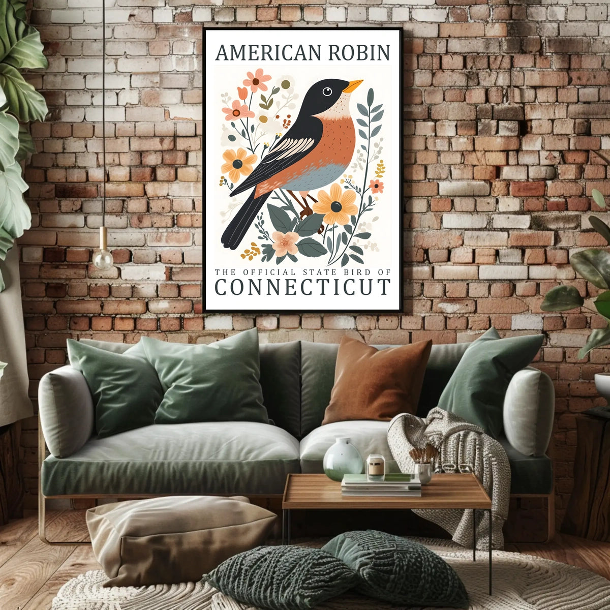 American Robin Connecticut State Bird Poster Art