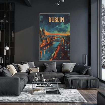 Evening Lights Of Dublin Ireland Travel Poster