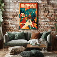Reindeer Fashion Show Holiday Retro Vintage Artistic Poster