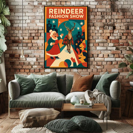 Reindeer Fashion Show Holiday Retro Vintage Artistic Poster