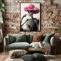 Skeleton in Pink Hat Macabre Whimsical Painterly Poster