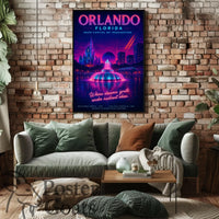 Orlando's Futuristic Neon Dreamscape: Urban Cityscape Poster