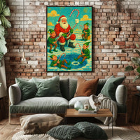 Festive Santa and Elves Vintage Christmas Artistic Poster
