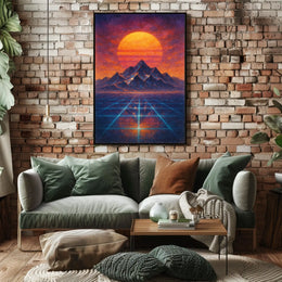 Surreal Landscape with Orange Sun: Abstract or Artistic Poster