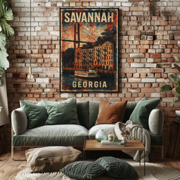 Savannah Riverboat Vintage Travel Heritage Art Deco Poster