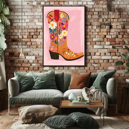 Floral Cowboy Boot Poster Whimsical Western Print
