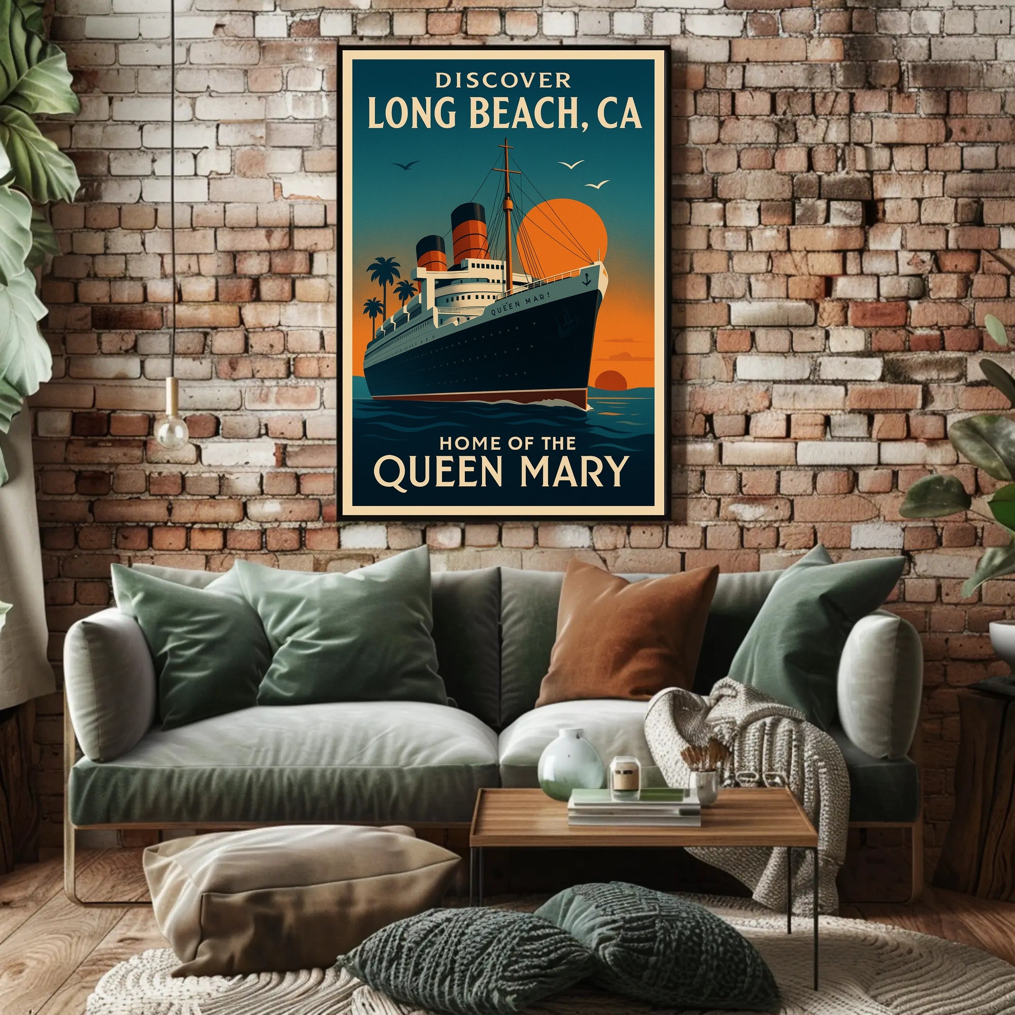 Long Beach Queen Mary Vintage Travel Poster