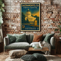 Sacramento Cityscape Vintage Travel Poster