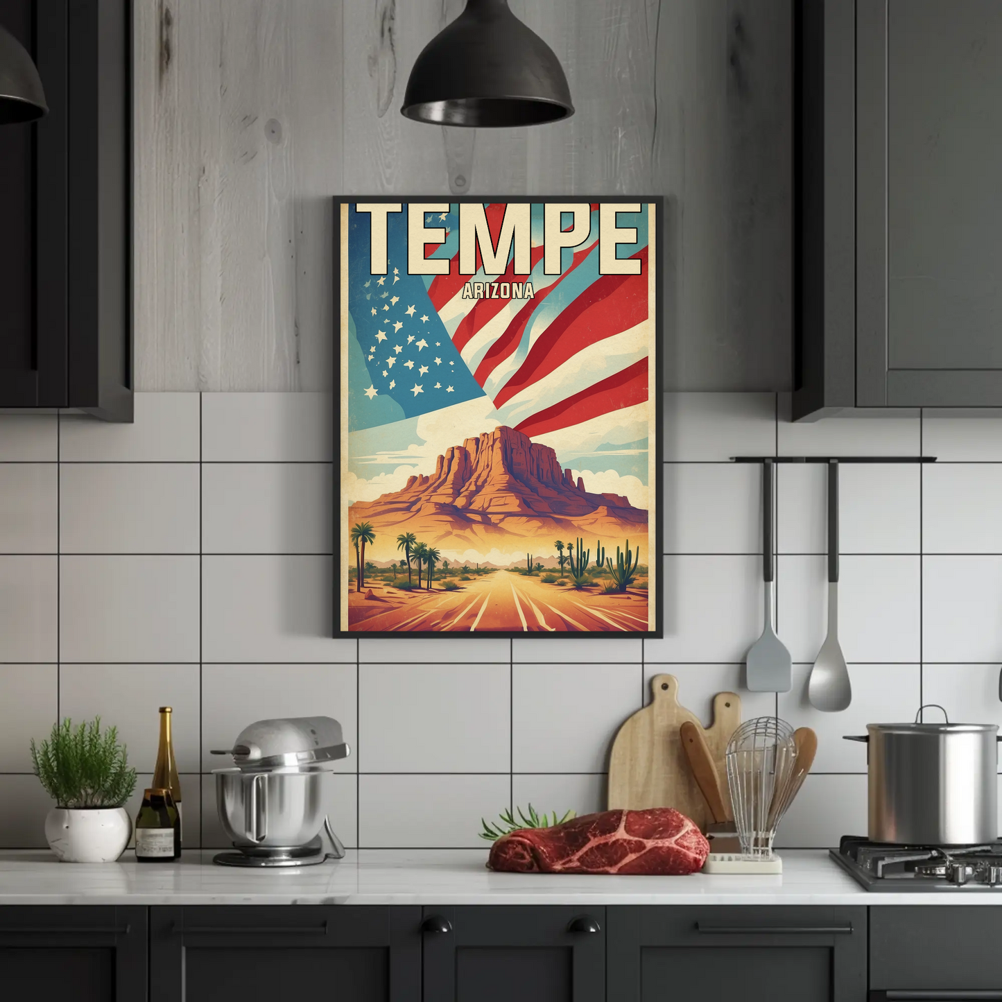 Tempe Arizona Red Rock Horizon Vintage Travel Poster