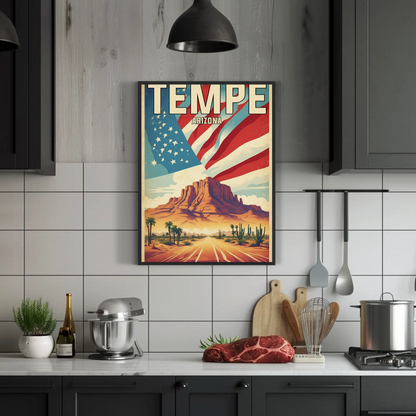 Tempe Arizona Red Rock Horizon Vintage Travel Poster